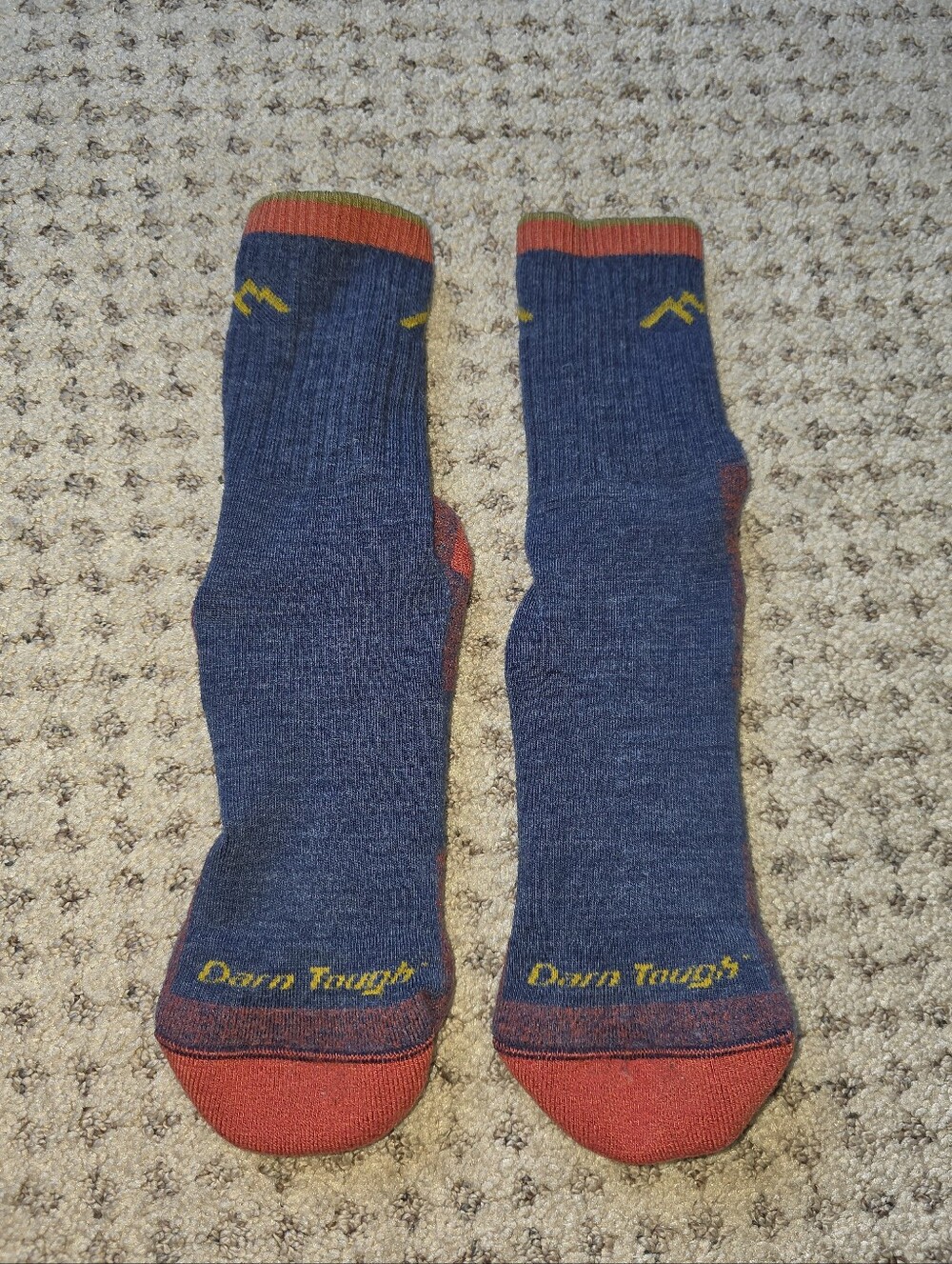 Darn Tough Men's Midweight Merino Washed Crew Socks - Navy with Orange Accents